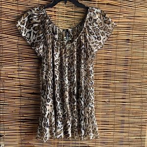 Sheer animal print blouse, on/off shoulder